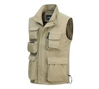 MeiLayM Uomo Gilet Pesca All'aperto Multi-Tasca Gilet Leggero Panciotto da Sportivo Giubbotto Casual Traspirante Senza Maniche Caccia Campeggio Gilet da Trekking e Attività Khaki,XL