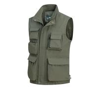 MeiLayM Uomo Gilet Pesca All'aperto Multi-Tasca Gilet Leggero Panciotto da Sportivo Giubbotto Casual Traspirante Senza Maniche Caccia Campeggio Gilet da Trekking e Attività Verde militare,M