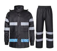 MeiLayM Uomo Tuta da Pioggia Impermeabile Antivento con Cappuccio Set di Giacca e Pantaloni da Pioggia Lavoro Pesca Abbigliamento Escursioni a piedi Giacca Con Strisce Riflettenti