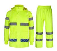 MeiLayM Uomo Tuta da Pioggia Impermeabile Antivento con Cappuccio Set di Giacca e Pantaloni da Pioggia Lavoro Pesca Abbigliamento Escursioni a piedi Giacca Con Strisce Riflettenti