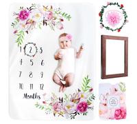 Meilensteindecke Baby Menss Coperta con motivo floreale, coperta mensile per neonati e ragazze, coperta con mese come regalo per la nascita, 130 x 100 cm
