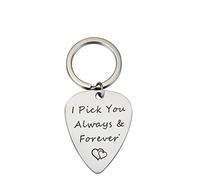 Meiligo Collana in acciaio inox con ciondolo a forma di plettro per chitarra con scritta "I Pick You Always Forever" (collana portachiavi (2 pezzi)