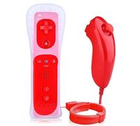MeiLiu Wii Remote Controller e Nunchuck, Controller Wii Gamepad Telecomando Senza Fili Con Custodia In Silicone Per Wii - Rosso