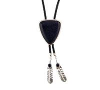 Meiliyizu Bolo Tie - Cravatta da uomo e da donna, con ciondolo a forma di triangolo, in finta pelle, stile western, con ciondolo piumato