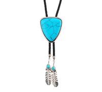 Meiliyizu Bolo Tie - Cravatta da uomo e da donna, con ciondolo a forma di triangolo, in finta pelle, stile western, con ciondolo piumato