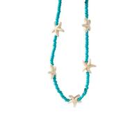 Meiliyizu Collana, elegante girocollo con perline turchesi e ciondolo a forma di stella marina, lunghezza regolabile, da donna, gioiello ispirato all'oceano