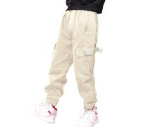 MEILONGER Pantaloni Cargo Ragazzo per Bambini, Stile Casual, Elastico in Vita per Escursionismo, Uniforme Scolastica, Pantaloni Sportivi,Bianco cremoso,8