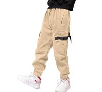 MEILONGER Pantaloni Cargo Ragazzo per Bambini, Stile Casual, Elastico in Vita per Escursionismo, Uniforme Scolastica, Pantaloni Sportivi, Kaki, 10-12