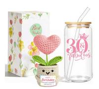 MEIMUCUL Set regalo per il 30° compleanno delle donne, set regalo di | Bicchieri con coperchio e cannuccia, 30. Regalo di compleanno per la migliore amica, sorella, set regalo per donne