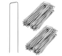Mein HERZ 100 Pezzi Picchetti Giardino,Picchetti A Forma Di U, per Telo di Pacciamatura, Recinzione e Rete,Erba Artificiale 150x30x3mm