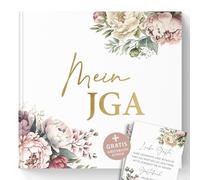 Mein JGA - Libro degli ospiti per auguri e foto, copertina rigida con motivo peonie e goffratura oro, stile vintage, per addio al nubilato, 72 pagine senza domande (My JGA / Peonie, 21 x 21 cm)