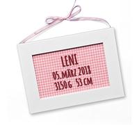 mein-name Targa per porta a quadretti, per bambini, con nome e data di nascita, regalo di compleanno, battesimo, comunione