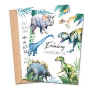 MeinBaby123® 10 biglietti d'invito per compleanno per bambini maschi | dolci biglietti d'invito per bambini | biglietti d'invito con dinosauri | incl. 10 buste | Qualità Premium (Dino V1)
