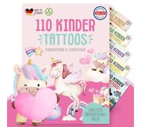 MeinBaby123® 110 tatuaggi con unicorno delicato sulla pelle, regali unicorno, tatuaggi per la pelle per ragazze, tatuaggi da incollare con principessa e fate, vegani e prodotti in Germania (unicorno e