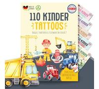 MeinBaby123® 110 tatuaggi delicati sulla pelle per bambini e ragazzi, tatuaggio per agricoltori, escavatori, vigili del fuoco, vegani e prodotti in Germania (fattoria e veicoli)