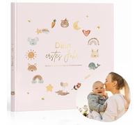 MeinBaby123® Album per neonati, placcato oro di alta qualità, con 136 pagine di riempimento, regalo per nascita, regali per bambini, diario per bambini da compilare per pietre miliari di 1 anno (rosa)