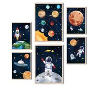 MeinBaby123® Poster astronauta per cameretta dei bambini, set da 6 poster, 2 pezzi, DIN A4 e 4 DIN A5, decorazione per la cameretta dei bambini, poster da parete Premium (Astronauta V1)