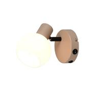 meineWunschleuchte Faretto da parete con interruttore in metallo beige e paralume in vetro, altezza 13,5 cm