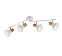 meineWunschleuchte Faretto da soffitto retrò a 4 luci, in metallo bianco e effetto legno, larghezza 71 cm