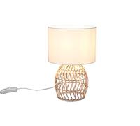 Grande lampada da tavolo boho in rattan intrecciato e paralume in tessuto, colore bianco, Ø 25 cm