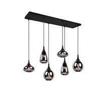 Lampada a sospensione a LED, 6 luci, vetro cromato, a specchio, effetto vetro fumé