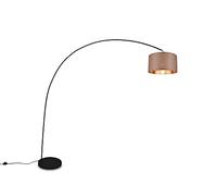 meineWunschleuchte Lampada ad arco in metallo nero, paralume in tessuto, colore tortora, altezza 210 cm