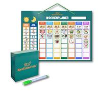 MeinSchlaufuchs Montessori, agenda settimanale per bambini, lavagna magnetica con 250 magneti, scatola portaoggetti, cordoncino e penna, scrivibile e lavabile, agenda di routine per bambini (verde)