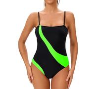 meioro Donne One Piece Costume da Bagno, Costume Intero Donna di Controllo della Pancia, Sport Scoopback Costume Interi Donna Piscina con Coppe di Schiuma Rimovibili Swimsuit (Nero e Verde, L)