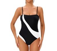 meioro Donne One Piece Costume da Bagno, Costume Intero Donna di Controllo della Pancia, Sport Scoopback Costume Interi Donna Piscina con Coppe di Schiuma Rimovibili Swimsuit (Nero e Bianco, L)