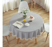 meioro Rotonda Tovaglia A Strisce Tovaglie Rund Il giro Tablecover in lino Tablecloth nappa a righe Adatto per Interni ed Esterni (Strisce blu/bianche,Diametro 150cm)