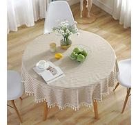 meioro Rotonda Tovaglia A Strisce Tovaglie Rund Il giro Tablecover in lino Tablecloth nappa a righe Adatto per Interni ed Esterni (Albicocca/strisce bianche,Diametro 120cm)