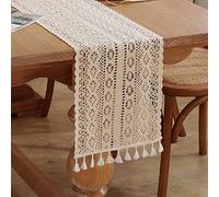 meioro Runner da tavola all'uncinetto, 26x140cm Table Runner in pizzo classico Runner da tavolo beige matrimonio Vintage Tassel copritavolo per decorativo di cucina, sala da pranzo, festa(Style C)