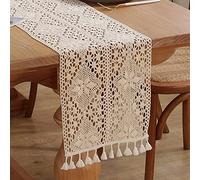 meioro Runner da tavola all'uncinetto, 30x140cm Table Runner in pizzo classico Runner da tavolo beige matrimonio Vintage Tassel copritavolo per decorativo di cucina, sala da pranzo, festa(Style A)