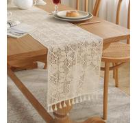 meioro Runner da tavola all'uncinetto, 30x180cm Table Runner in pizzo classico Runner da tavolo beige matrimonio Vintage Tassel copritavolo per decorativo di cucina, sala da pranzo, festa(Style D)