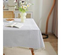 meioro Tovaglia a Righe Tovaglie Rettangolare con Nappe, Copri Tavolo Lavabili da Interno Biancheria da Tavola Decorativa per Cucina, Sala da Pranzo e Piano d'appoggio (Grigio/Bianco,140x200cm)