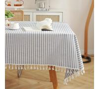 meioro Tovaglia A Strisce Tovaglie Rettangolare Tablecover in lino Tablecloth nappa a righe Adatto per Interni ed Esterni (Strisce blu/bianche, 90×90cm)