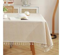 meioro Tovaglia A Strisce Tovaglie Rettangolare Tablecover in lino Tablecloth nappa a righe Adatto per Interni ed Esterni (Albicocca/strisce bianche, 60×60cm)