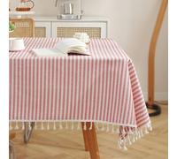 meioro Tovaglia A Strisce Tovaglie Rettangolare Tablecover in lino Tablecloth nappa a righe Adatto per Interni ed Esterni (Strisce rosse/bianche, 140×140cm)