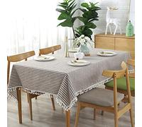 meioro Tovaglia A Strisce Tovaglie Rettangolare Tablecover in lino Tablecloth nappa a righe Adatto per Interni ed Esterni (Marrone/Strisce Bianche, 140×300cm)