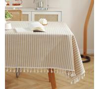 meioro Tovaglia A Strisce Tovaglie Rettangolare Tablecover in lino Tablecloth nappa a righe Adatto per Interni ed Esterni (Albicocca/strisce bianche, 140×300cm)
