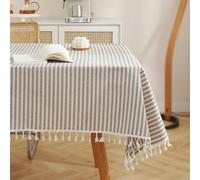 meioro Tovaglia A Strisce Tovaglie Rettangolare Tablecover in lino Tablecloth nappa a righe Adatto per Interni ed Esterni (Marrone/Strisce Bianche, 140×250cm)