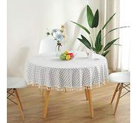 meioro Tovaglia Bianca e Blu Tovaglia Azzurra Tovaglia in Cotone e Cotone Fresco e Artistico Tovagliette rettangolari da Caffé Tovaglie da tavola Resistenti alla Polvere (Diametro 120 cm)