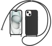 MEIQIBAO Custodia Compatibile con Cinturino a tracolla IPhone 15, cinturino in silicone liquido TPU per la copertura del paraurti della collana. (Nero)