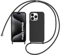 MEIQIBAO Custodia Compatibile con Cinturino a tracolla IPhone 15 Pro, cinturino in silicone liquido TPU per la copertura del paraurti della collana. (Nero)