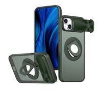 MEIQIBAO per iPhone 15 Cover Assorbimento magnetico Custodia porta scorrevole Protezione della fotocamera Case con 360 degrees ruotabile Supporto Elegante copertina posteriore smerigliata,verde