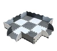 meiqicool - Tappeto puzzle per bambini da 9 pezzi, quadrato, motivo con animali, con 12 bordi e 4 angoli, 116 x 116 x 116 x 1 cm, bianco e grigio, AL