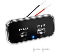MEIRIYFA 12 V RV presa USB montaggio a parete pannello interruttore con tipo C e USB A doppia porta caricabatteria da auto presa di alimentazione per auto autobus camper barca automobilistico marino