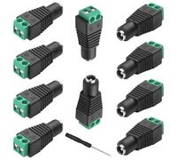 MEIRIYFA Adattatore DC da 12 V 5,5 mm x 2,1 mm, connettore di alimentazione DC 5,5 x 2,1 mm femmina a 2 pin, vite tipo senza saldatura per telecamera di sicurezza CCTV (10 pezzi, presa DC)