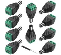 MEIRIYFA Adattatore DC da 12 V, 5,5 mm x 2,1 mm, connettore di alimentazione DC 5,5 x 2,1 mm, spina a 2 pin, vite tipo senza saldatura, per telecamera di sicurezza CCTV (confezione da 10)