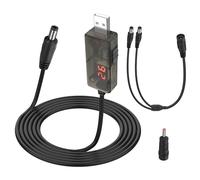 MEIRIYFA Cavo adattatore USB DC 5 V a 12 V Step Up, USB a DC 5,5 x 2,1 mm, 3,5 x 1,35 mm, con indicatore di tensione a LED per router, altoparlanti, fotocamera, lampada da scrivania, mini fan (1 m)